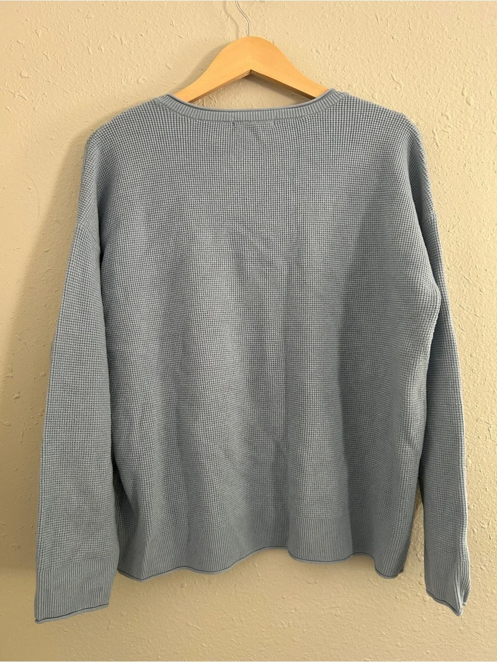 Staccato Light Blue Crewneck Waffle-Knit Sweater with Chest Pocket Casual Comfy